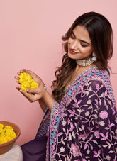 Georgette saree in purple colour